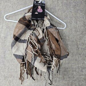 Nicole Infinity Scarf Plaid Pattern Beige & Brown 100% Acrylic Soft & Cozy